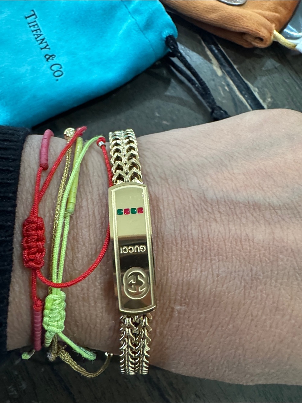 Gold-Tone Bracelet with Red and Green Enamel Accents